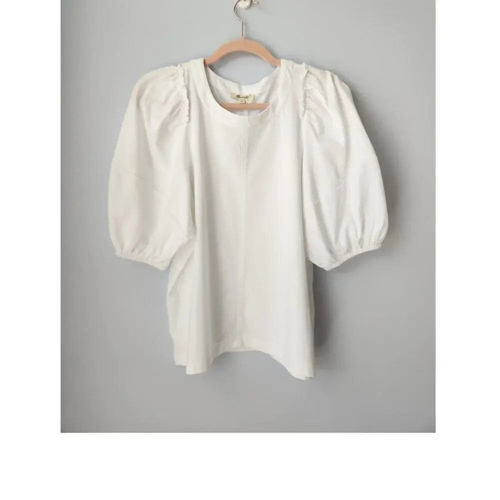 NWT Madewell Puff-Sleeve Tee 100 Percent Cotton White M *Flaw SEE DESCRIPTION